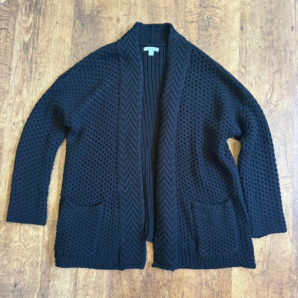 Cozy Black Open Front Cardigan Sweater Boho Minimalist Medium